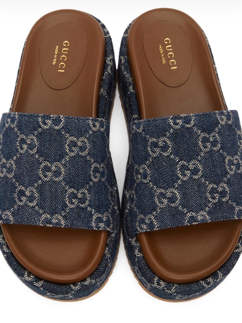 Gucci Denim Monogram Slide Sandals